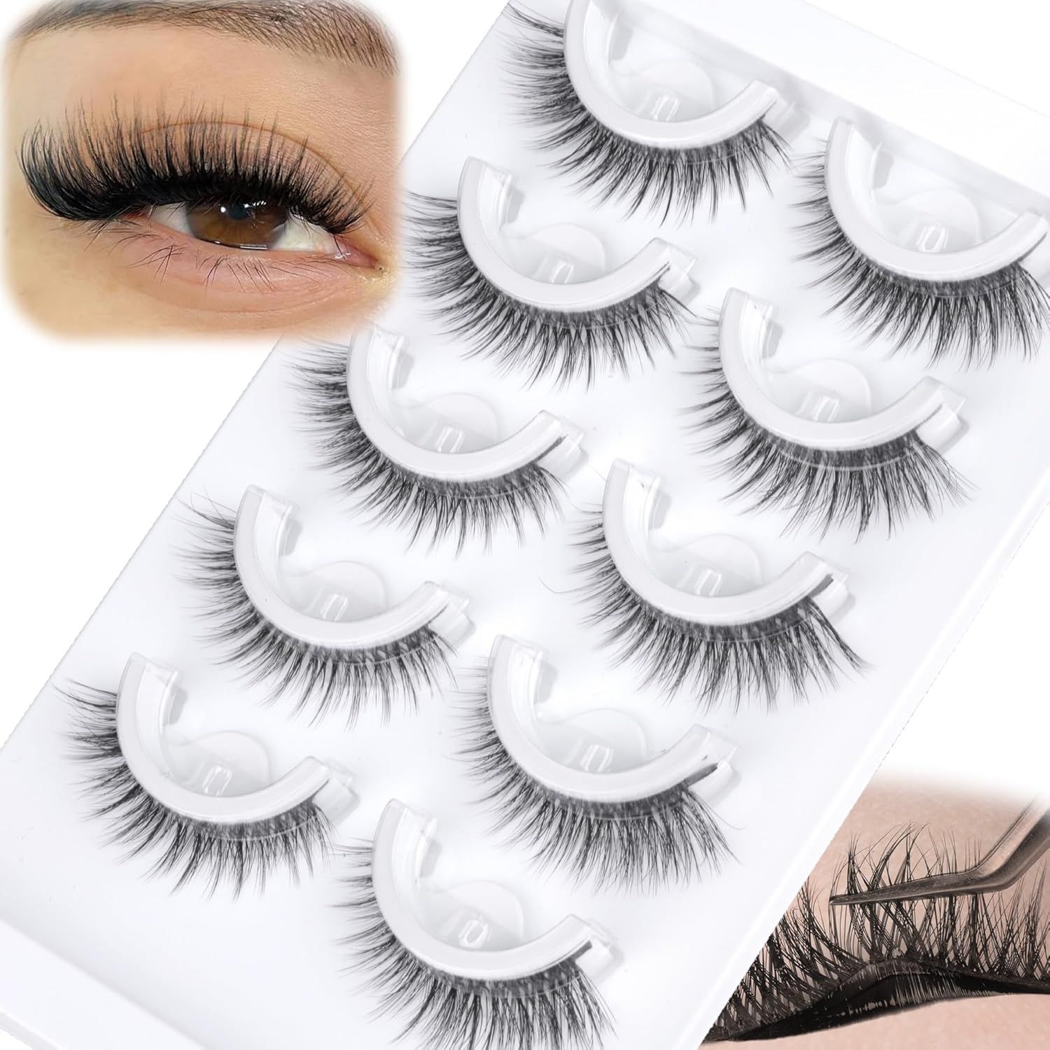 Eyelash Extension Japanese - 5 пар предварительно склеенных половинных ресниц,